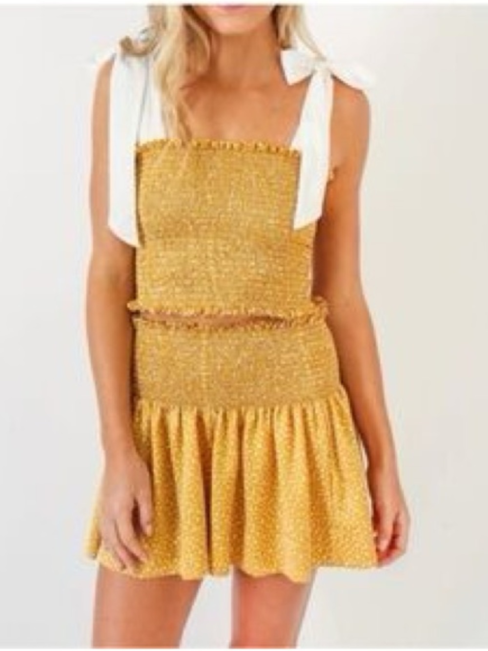 KOCH 2-Piece Matching Set Limoncello Yellow Smocked Crop Top & Erica Skirt XS